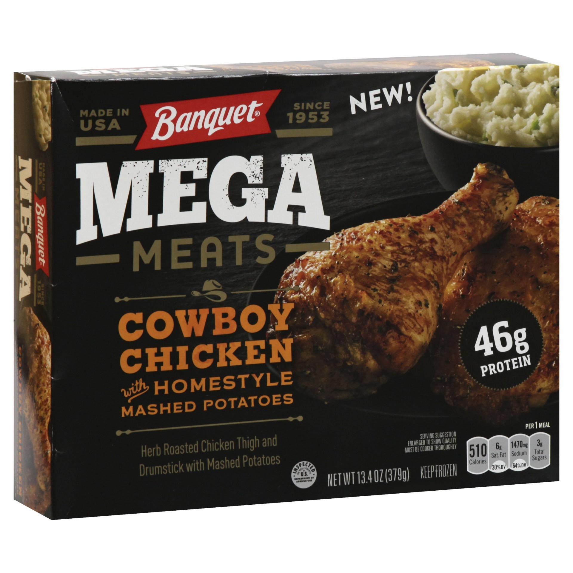 slide 1 of 1, Banquet Mega Meats - Cowboy Chicken with Homestyle Mashed Potatoes, 13.4 oz