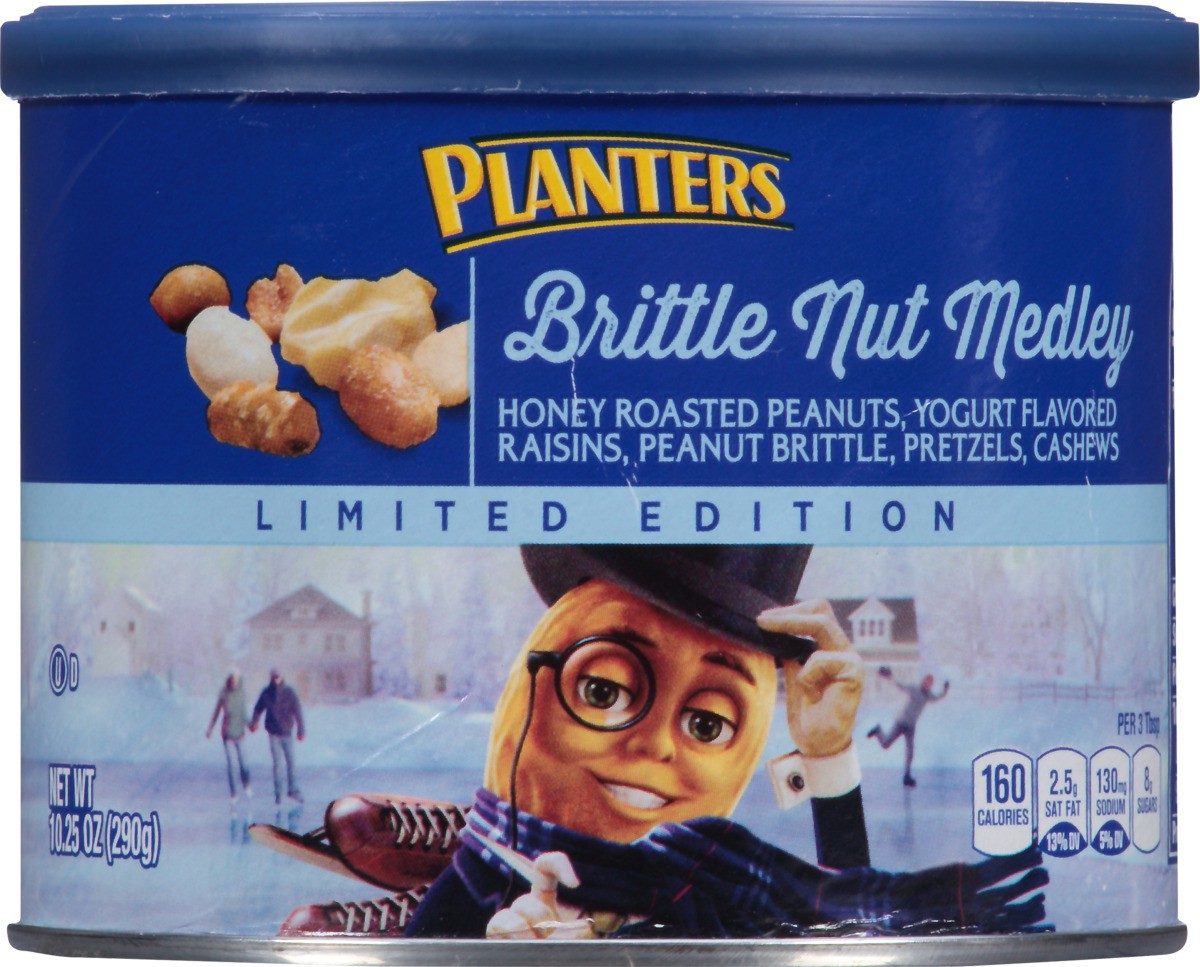 slide 5 of 7, Planters Seasonal Dessert Mix Brittle Nut Medley, 10.25 oz Canister, 10.25 oz