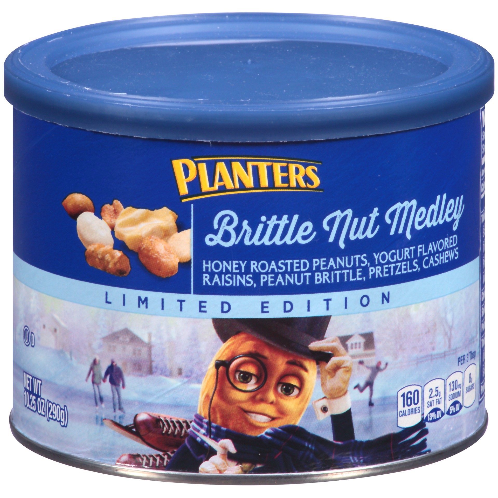 slide 1 of 7, Planters Seasonal Dessert Mix Brittle Nut Medley, 10.25 oz Canister, 10.25 oz