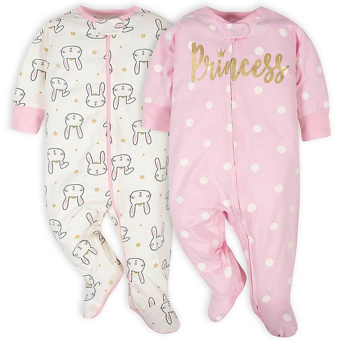 slide 1 of 3, Gerber Preemie Princess Sleep'n Play Footies - Pink/White, 2 ct