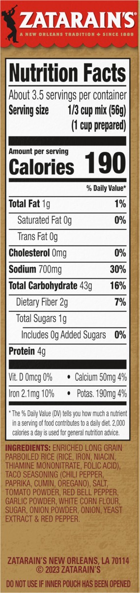 slide 5 of 12, Zatarain's Rice Mix - Taco, 6.9 oz, 6.9 oz