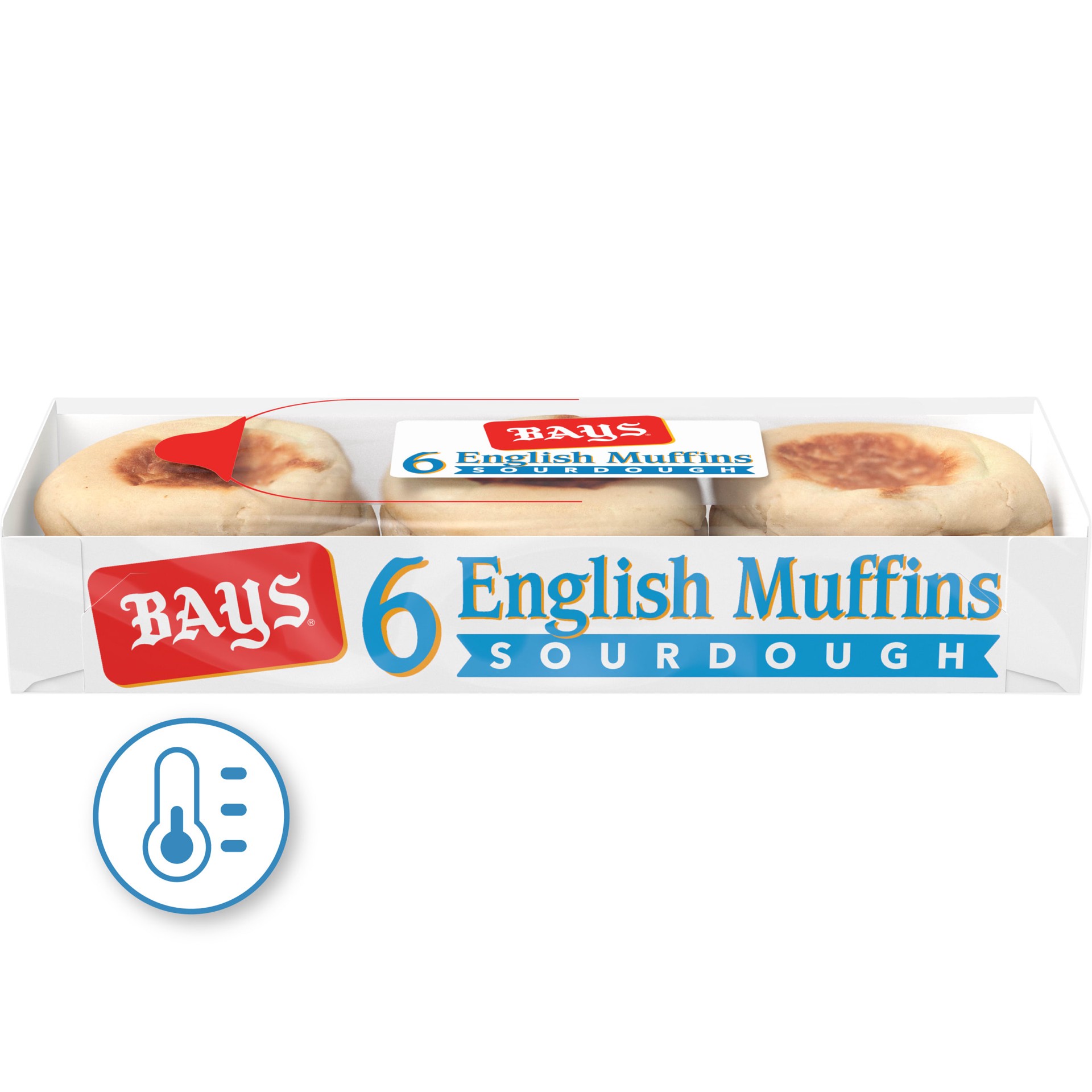 slide 1 of 8, Bays Sourdough English Muffins, 6 count, Pre-sliced English Muffins, 12 oz Tray, 12 oz