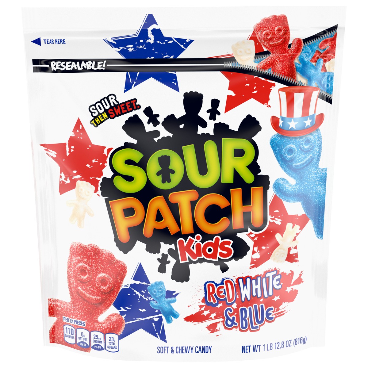 slide 4 of 4, SOUR PATCH KIDS Red, White & Blue Soft & Chewy Candy, Bulk Candy, 1.8 lb, 28.8 oz