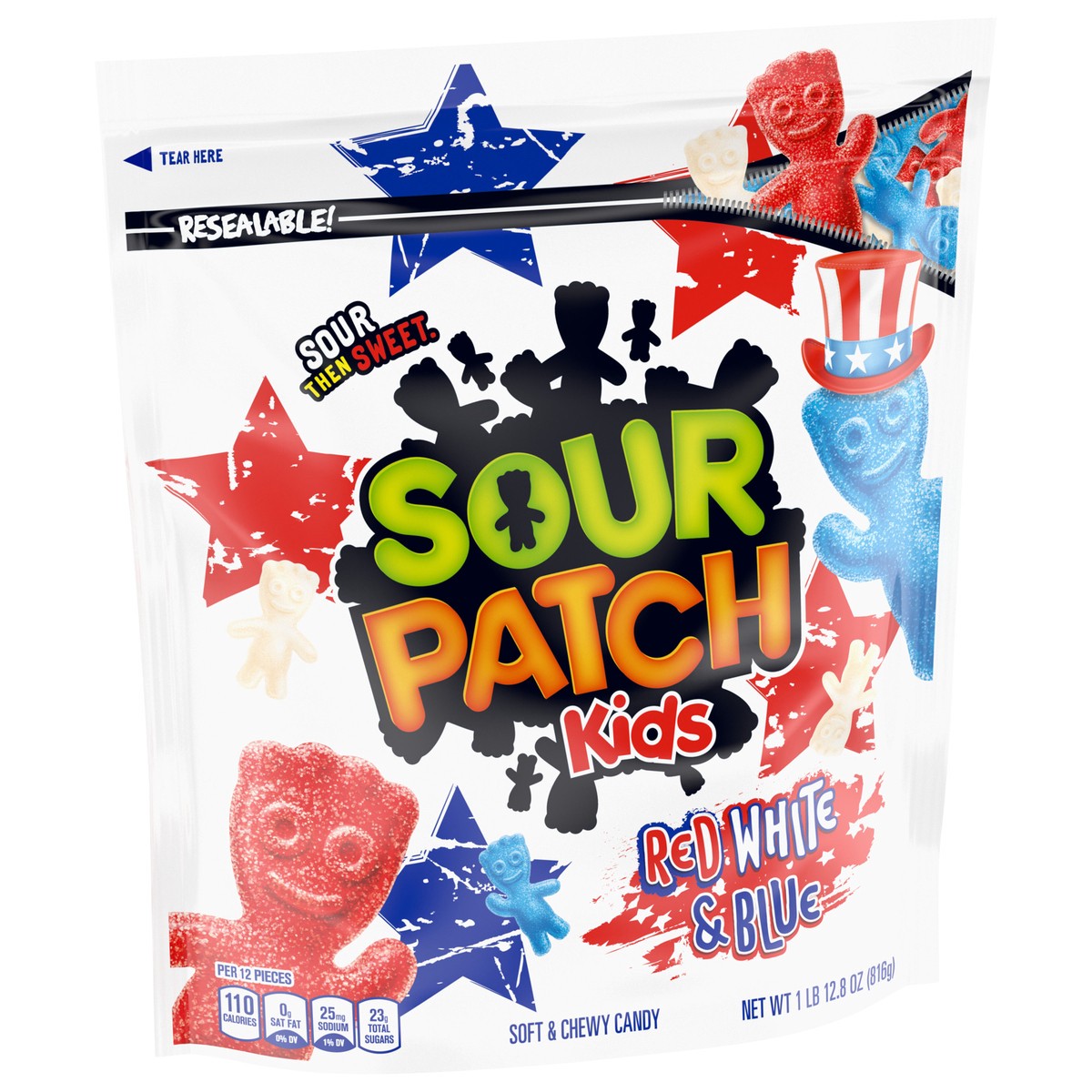 slide 2 of 4, SOUR PATCH KIDS Red, White & Blue Soft & Chewy Candy, Bulk Candy, 1.8 lb, 28.8 oz