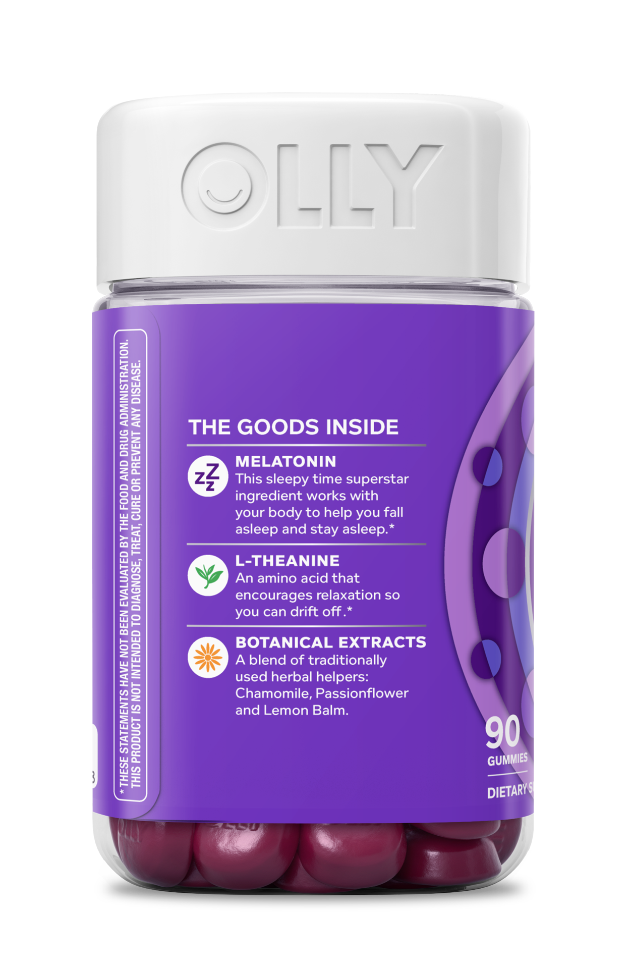 slide 3 of 8, OLLY Sleep Gummy, Sleep Support Supplement,* 3 mg Melatonin, L-Theanine, Chamomile and Lemon Balm Extracts, Blackberry Zen Flavor, 45 Day Supply - 90 Count, 90 ct