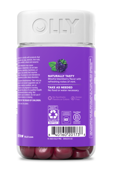 slide 8 of 8, OLLY Sleep Gummy, Sleep Support Supplement,* 3 mg Melatonin, L-Theanine, Chamomile and Lemon Balm Extracts, Blackberry Zen Flavor, 45 Day Supply - 90 Count, 90 ct