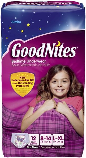 slide 1 of 1, GoodNites Girls Large Extra Large Bedtime Underwear Jumbo, 12 ct