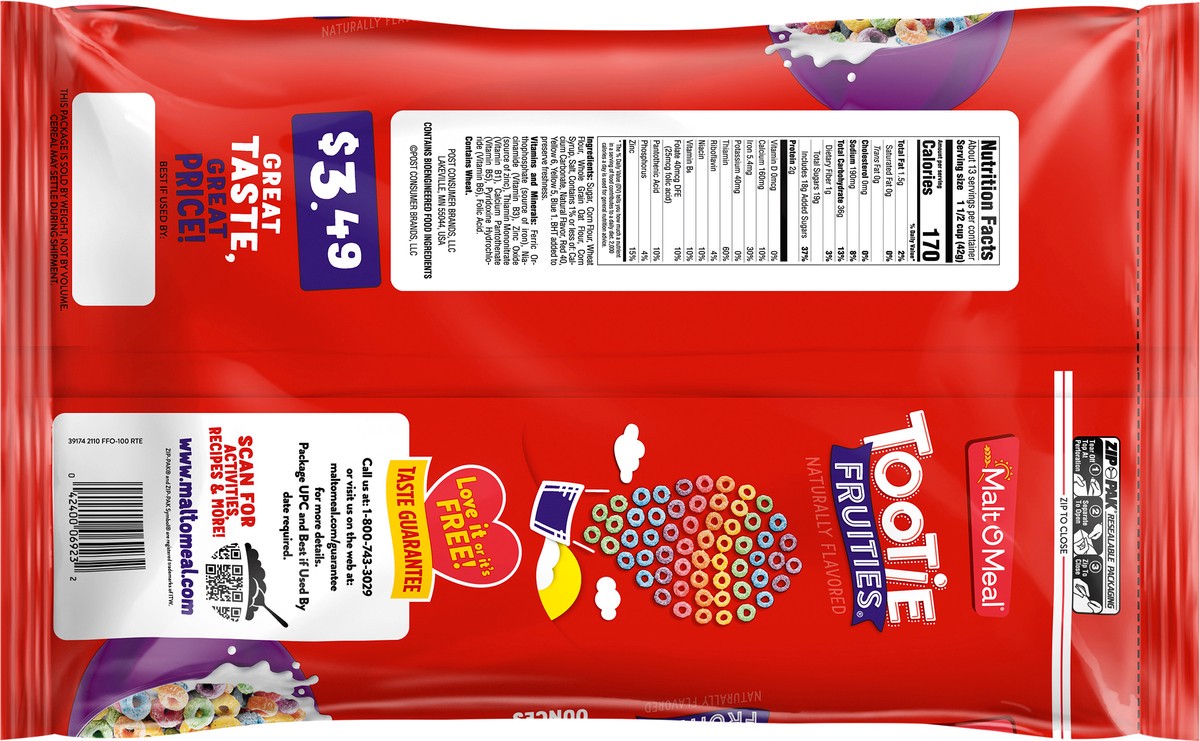 slide 3 of 7, Malt-O-Meal Tootie Fruities Cereal, Fruity Breakfast Cereal, 19.5 OZ Bag, 19.5 oz