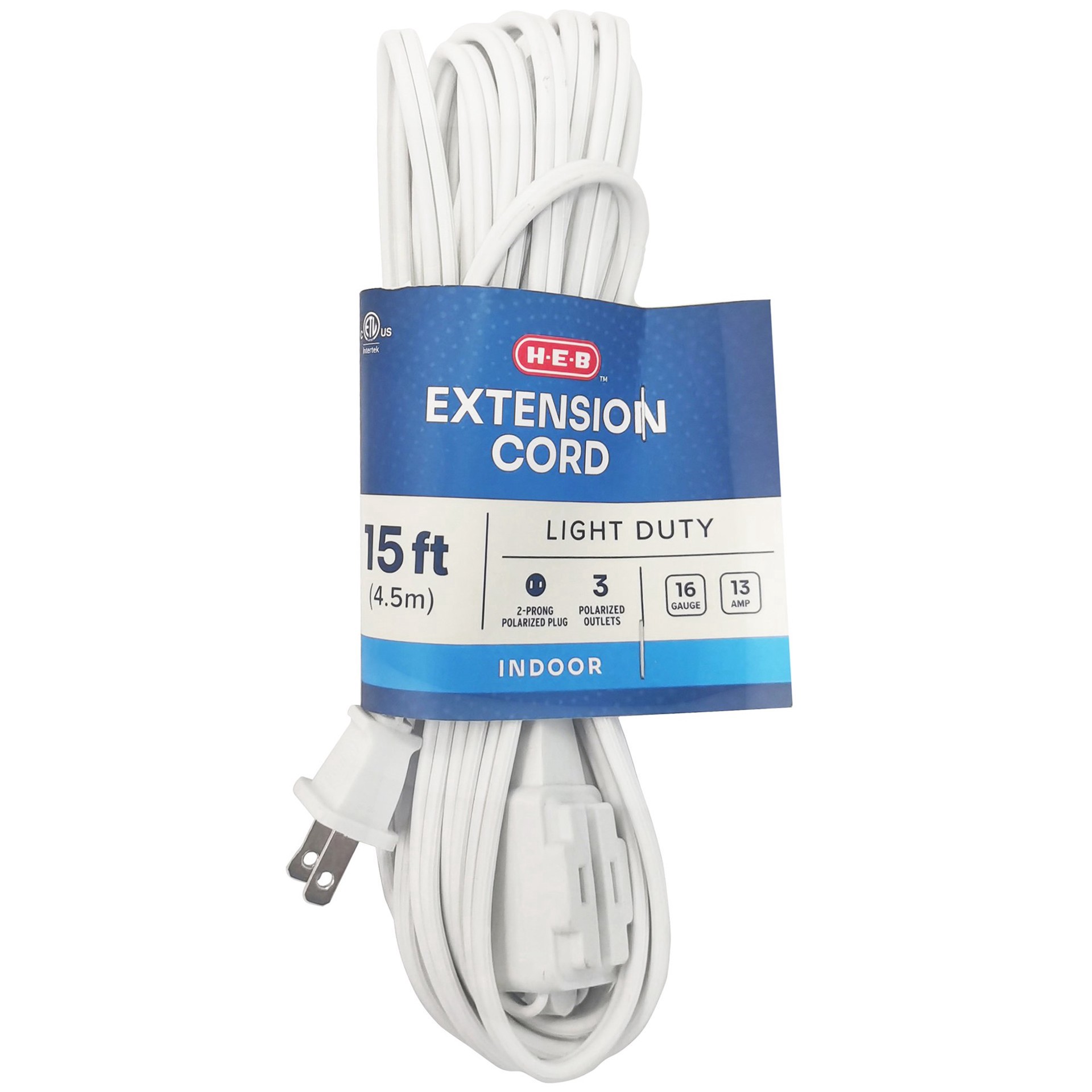 slide 1 of 1, H-E-B Indoor Extension Cord - White, 15 ft