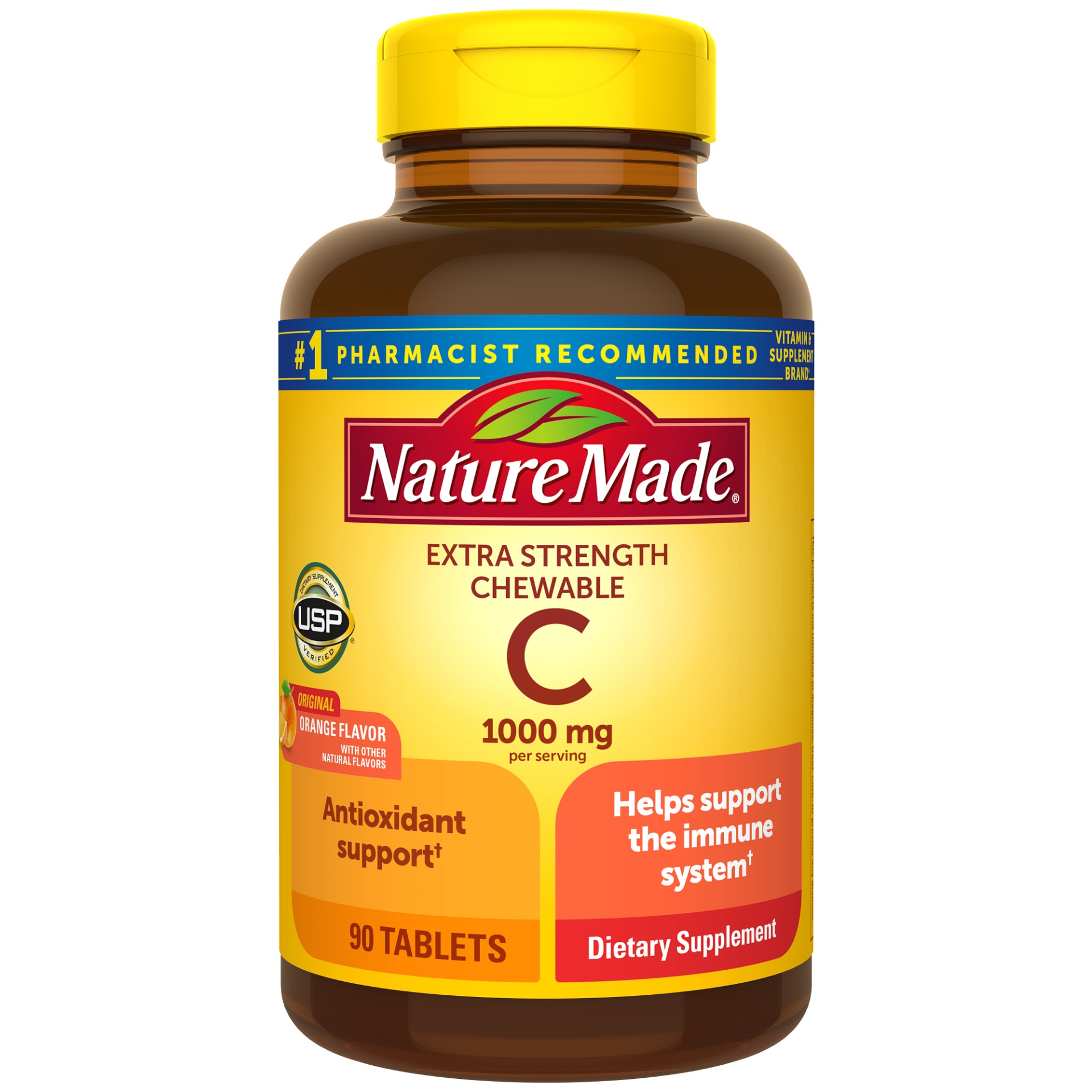 slide 1 of 1, Nature Made Extra Strength 1000 mg Chewable Tablets Orange Vitamin C 90 ea, 90 ct
