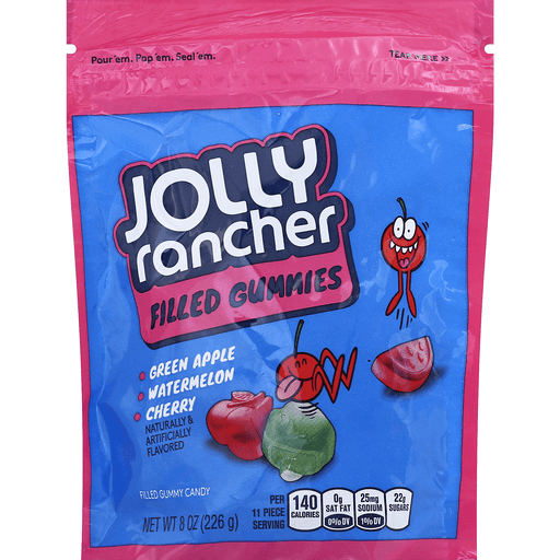 slide 2 of 2, Jolly Rancher Filled Gummies Green Apple, Watermelon & Cherry Gummy Candy, 10 oz