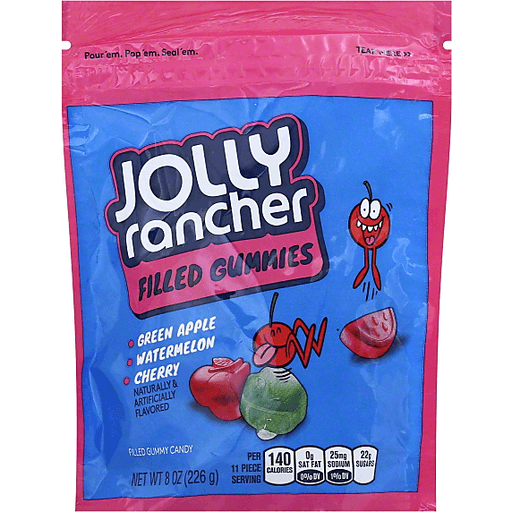 slide 1 of 2, Jolly Rancher Filled Gummies Green Apple, Watermelon & Cherry Gummy Candy, 10 oz