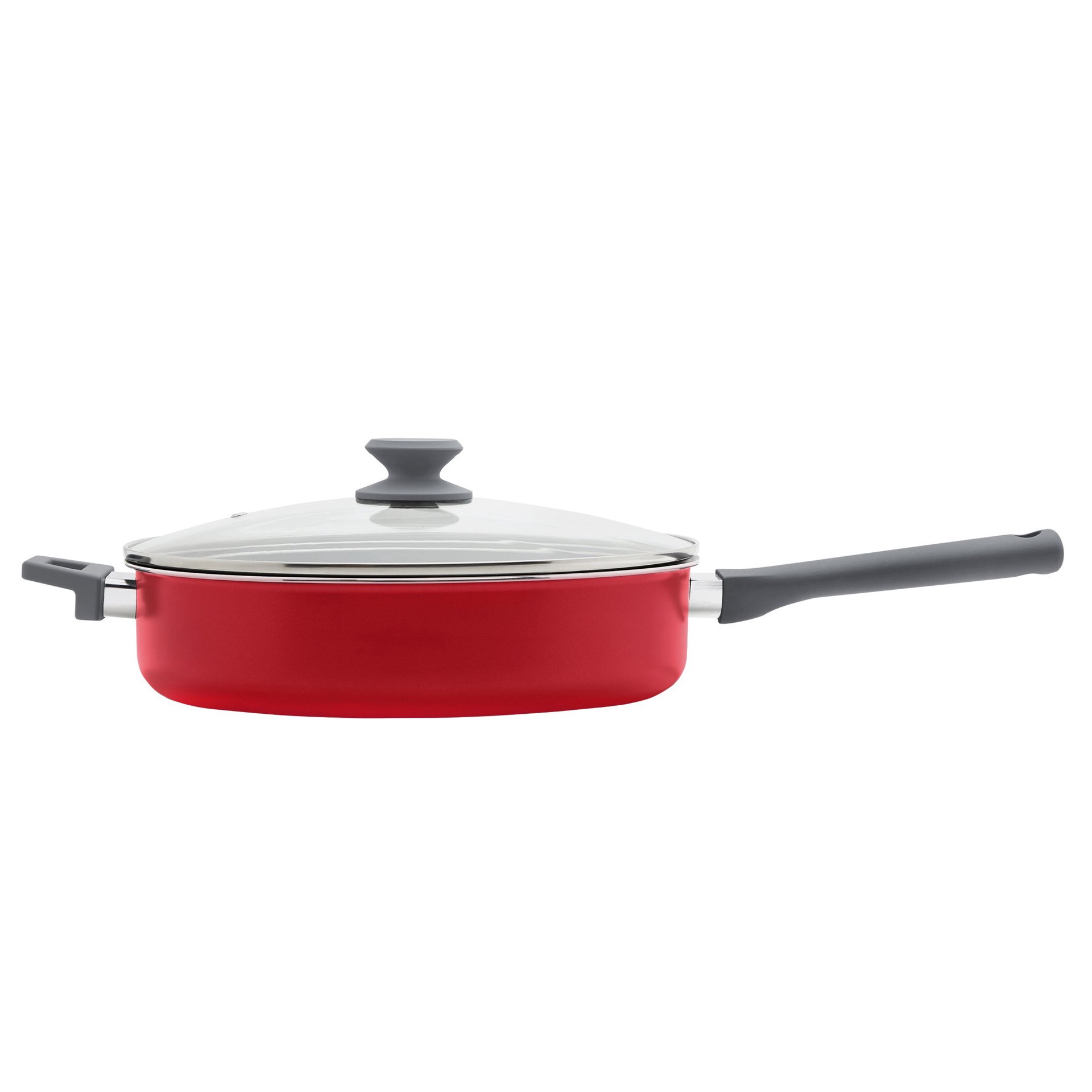 slide 1 of 1, our goods Non-Stick Sauté Pan with Glass Lid - Scarlet Red, 5 qt
