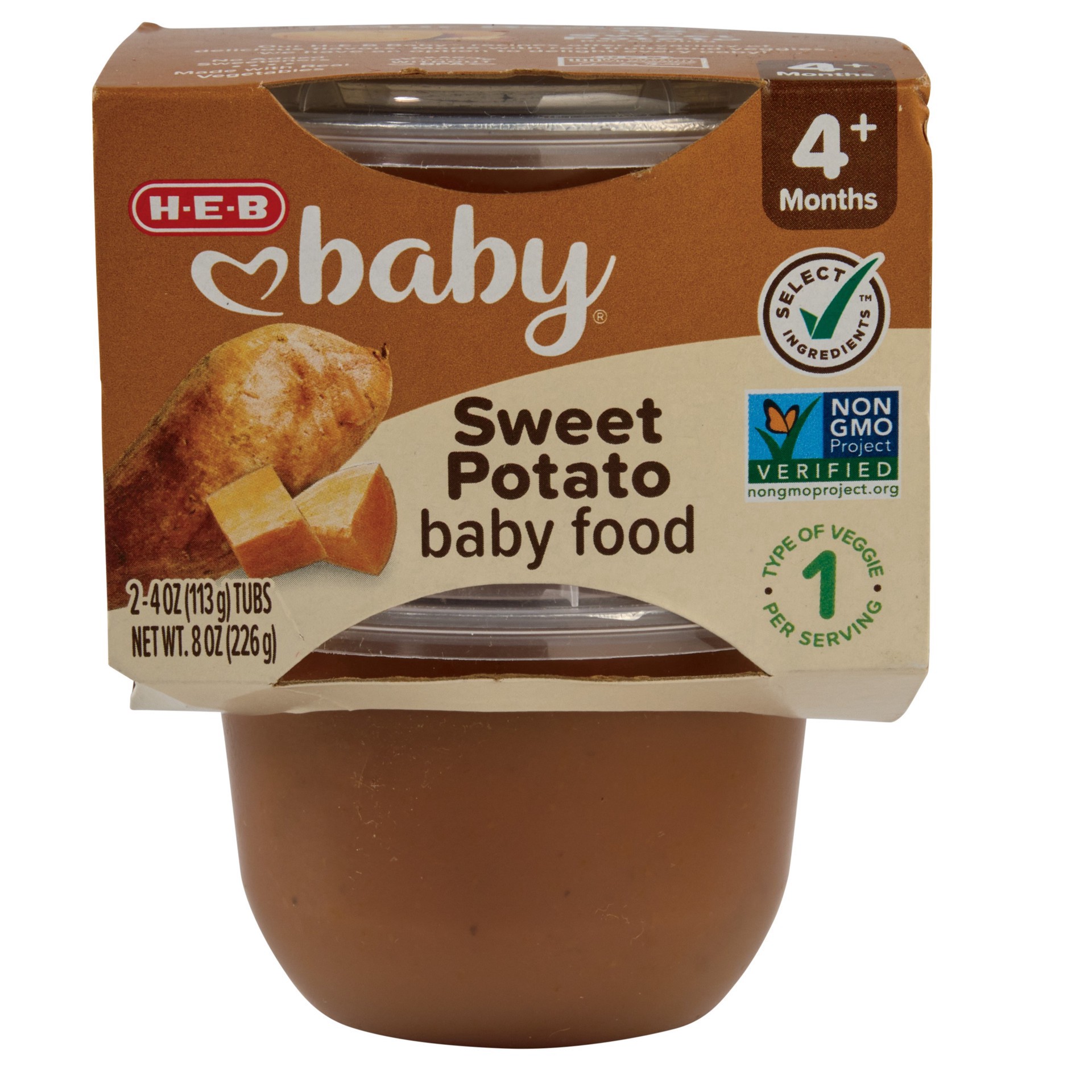 slide 1 of 1, H-E-B Baby Food - Sweet Potato, 4 oz Tubs, 2 ct