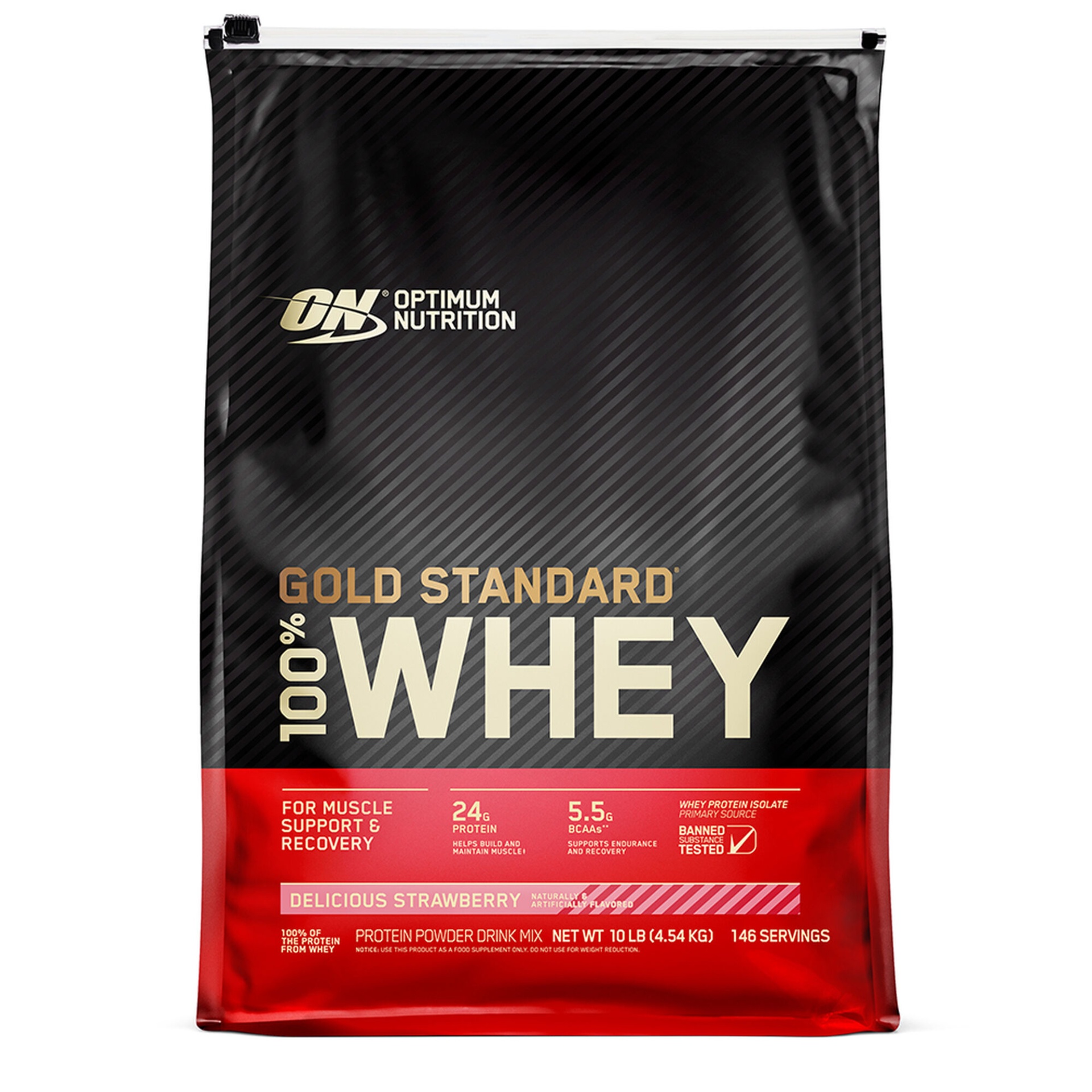 slide 1 of 1, Optimum Nutrition Gold Standard 100% Whey - Delicious Strawberry, 10 lb