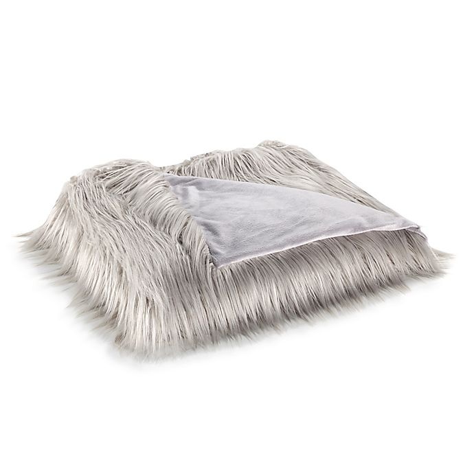 slide 1 of 1, Simplify Flokati Faux Fur Throw Blanket - Silver, 1 ct