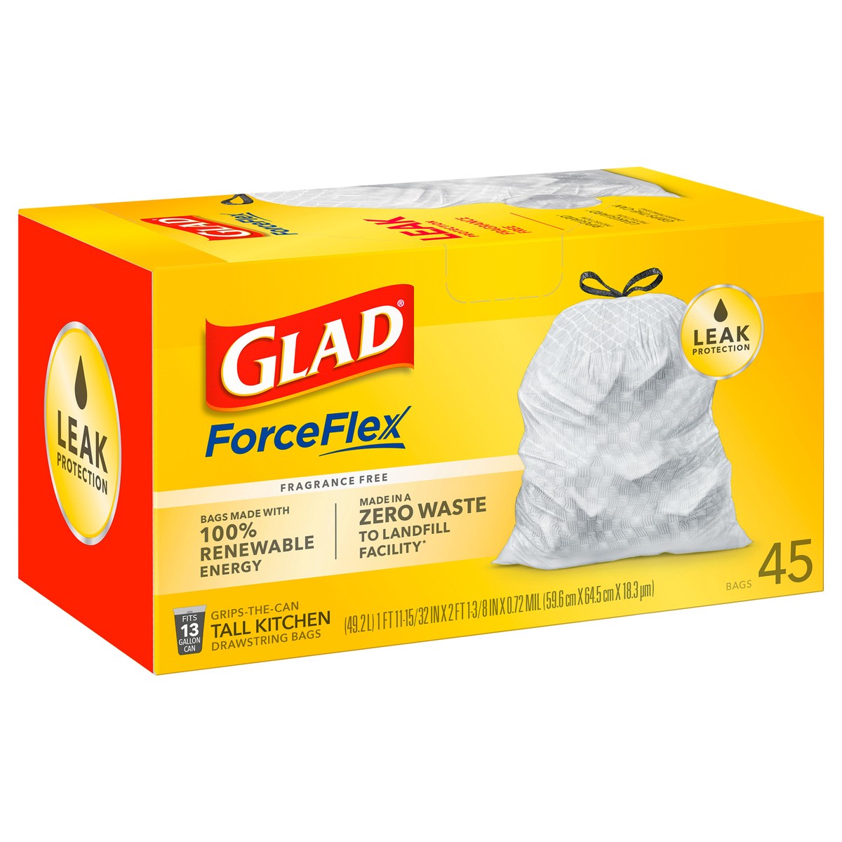 slide 7 of 9, Glad Force Flex Drawstring 13 Gallon 45ct, 45 ct