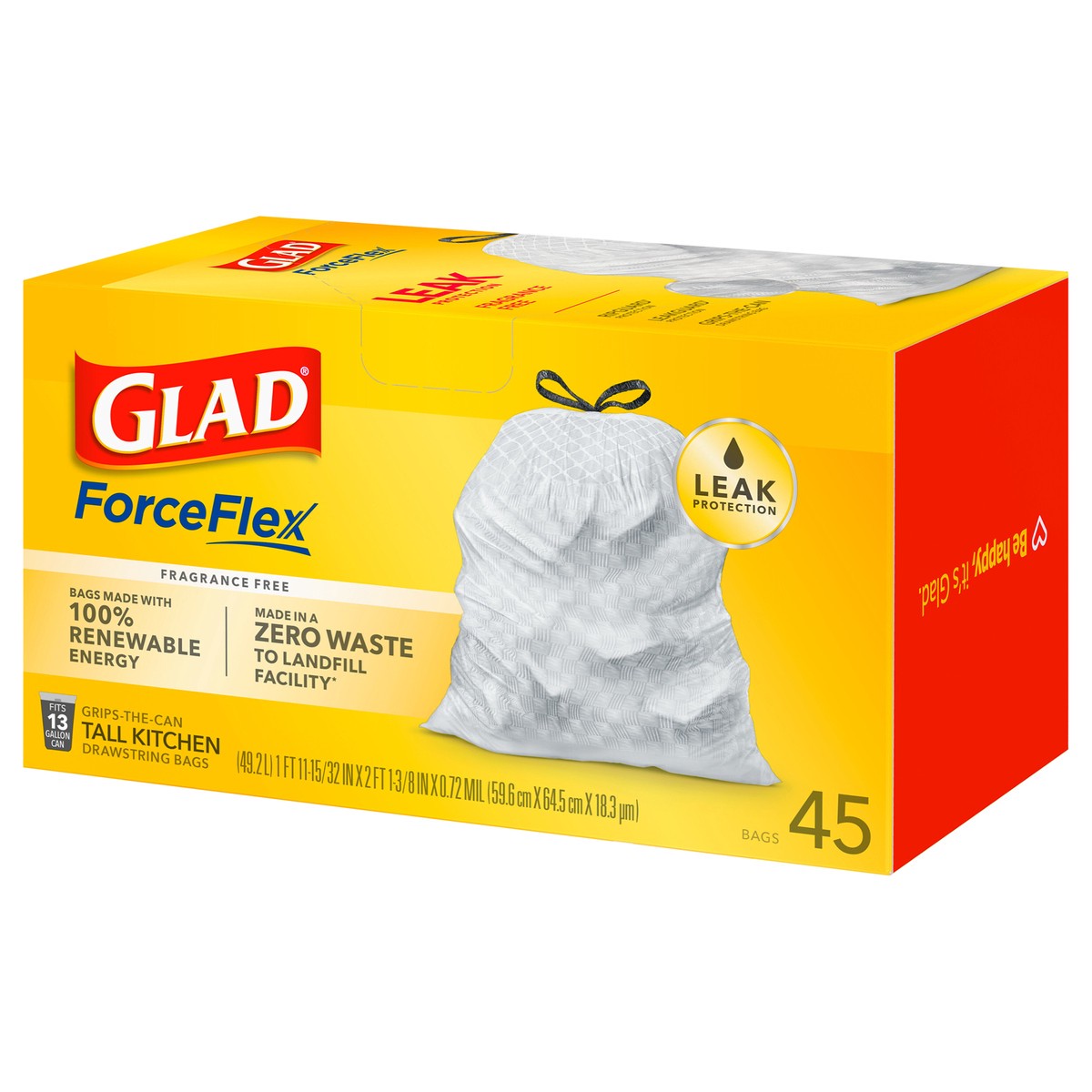 slide 3 of 9, Glad Force Flex Drawstring 13 Gallon 45ct, 45 ct