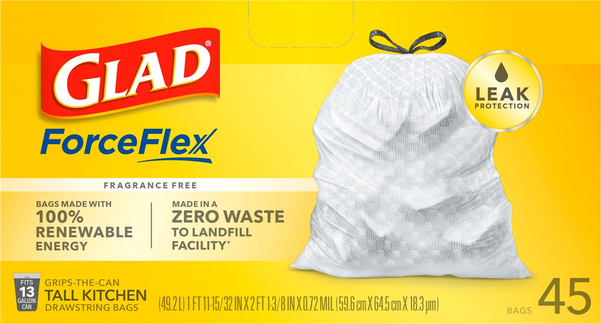 slide 9 of 9, Glad Force Flex Drawstring 13 Gallon 45ct, 45 ct