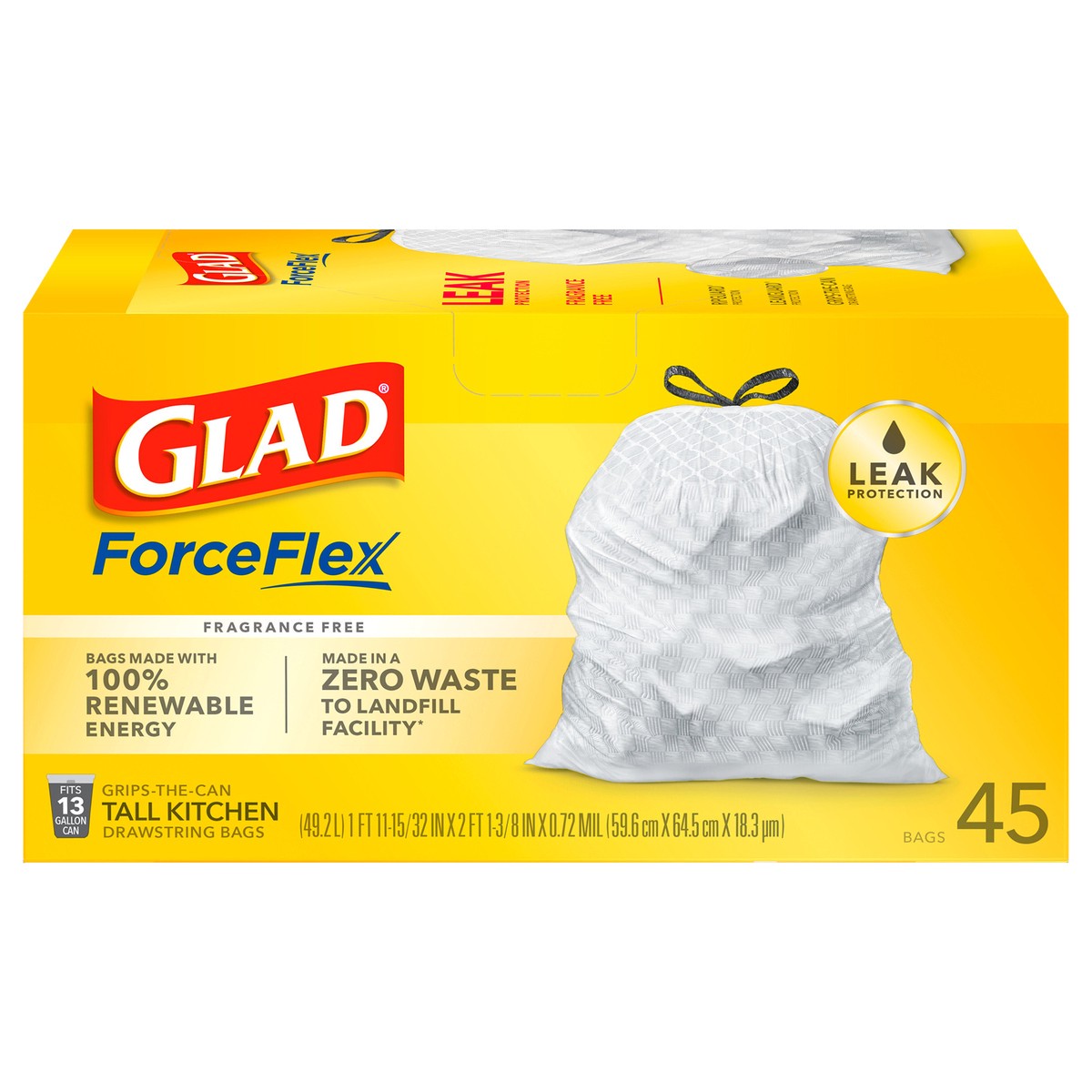 slide 1 of 9, Glad Force Flex Drawstring 13 Gallon 45ct, 45 ct