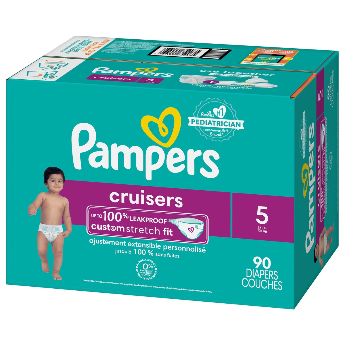 slide 2 of 4, Pampers Cruisers Diapers Size 5 90 Count, 90 ct