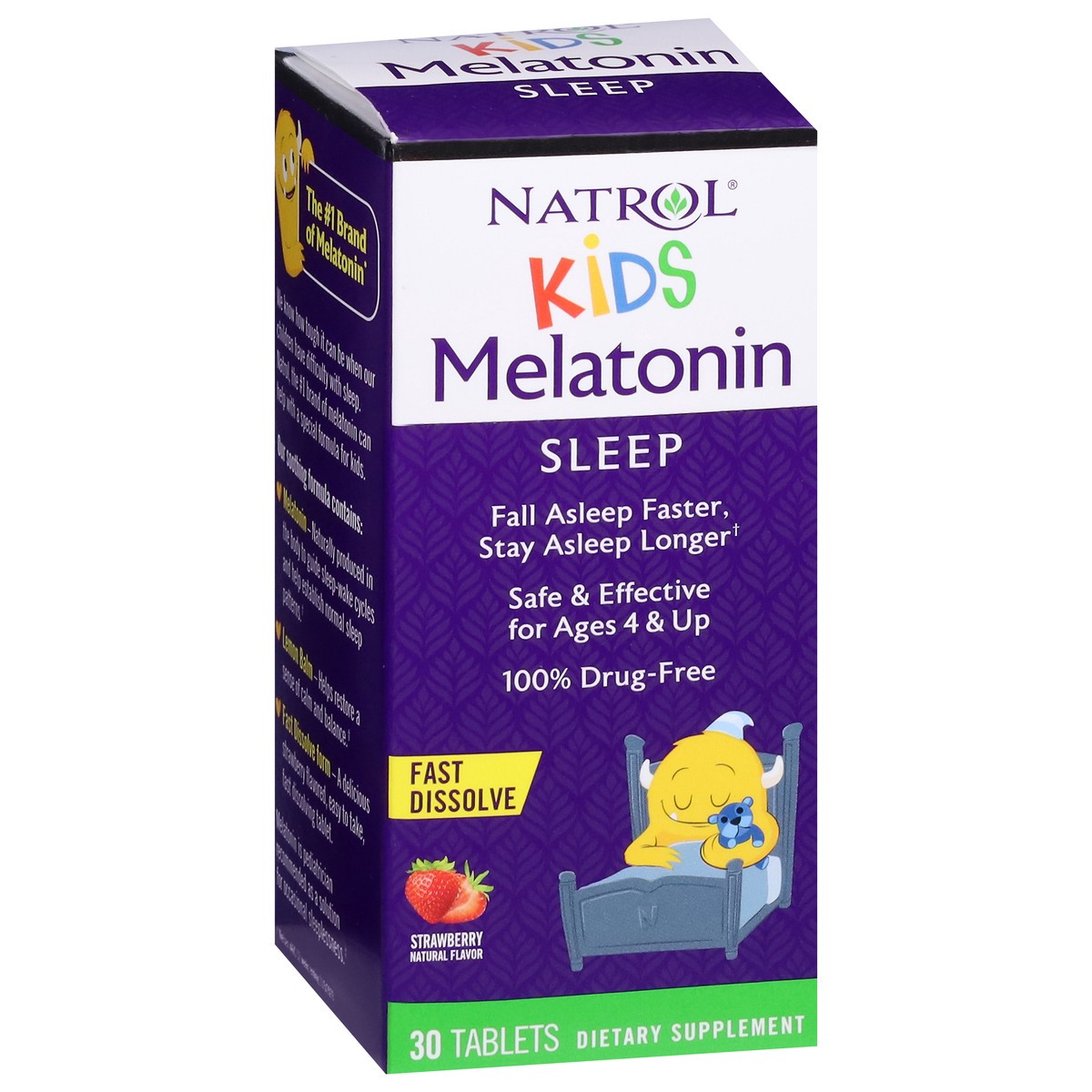 slide 7 of 9, Natrol Kids Fast Dissolve Melatonin 1 mg, Dietary Supplement for Restful Sleep, Sleep Tablets for Kids, 30 Strawberry-Flavored Melatonin Tablets, 30 Day Supply, 30 ct