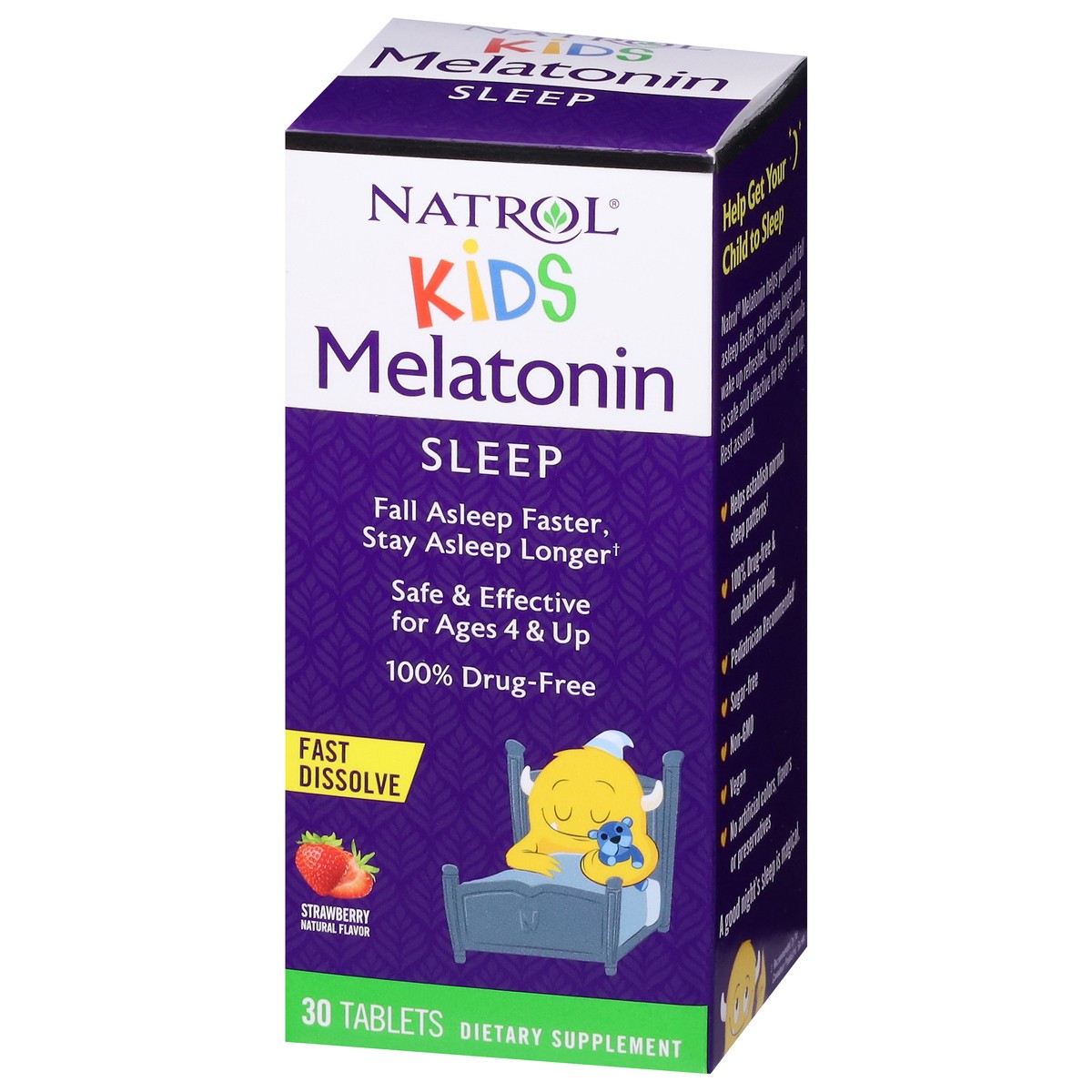 slide 9 of 9, Natrol Kids Fast Dissolve Melatonin 1 mg, Dietary Supplement for Restful Sleep, Sleep Tablets for Kids, 30 Strawberry-Flavored Melatonin Tablets, 30 Day Supply, 30 ct