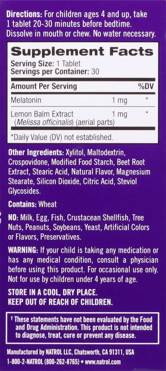 slide 6 of 9, Natrol Kids Fast Dissolve Melatonin 1 mg, Dietary Supplement for Restful Sleep, Sleep Tablets for Kids, 30 Strawberry-Flavored Melatonin Tablets, 30 Day Supply, 30 ct