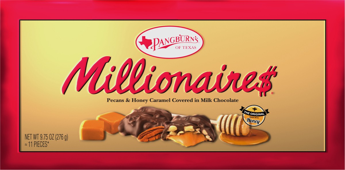 slide 2 of 7, PANGBURN'S OF TEXAS Millionaires Milk Chocolate Covered Pecans and Honey Caramel Gift Box, 1 ct