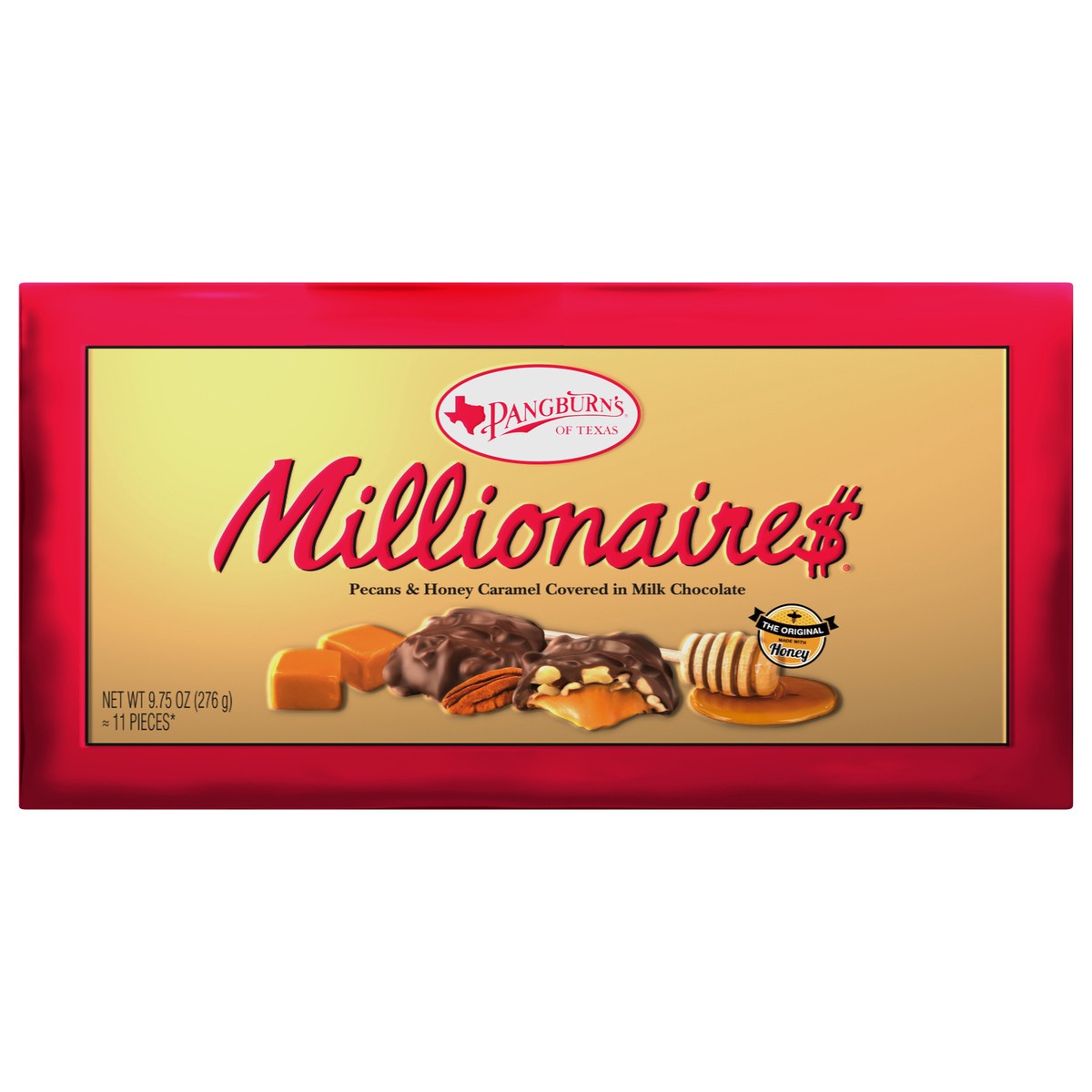 slide 1 of 7, PANGBURN'S OF TEXAS Millionaires Milk Chocolate Covered Pecans and Honey Caramel Gift Box, 1 ct