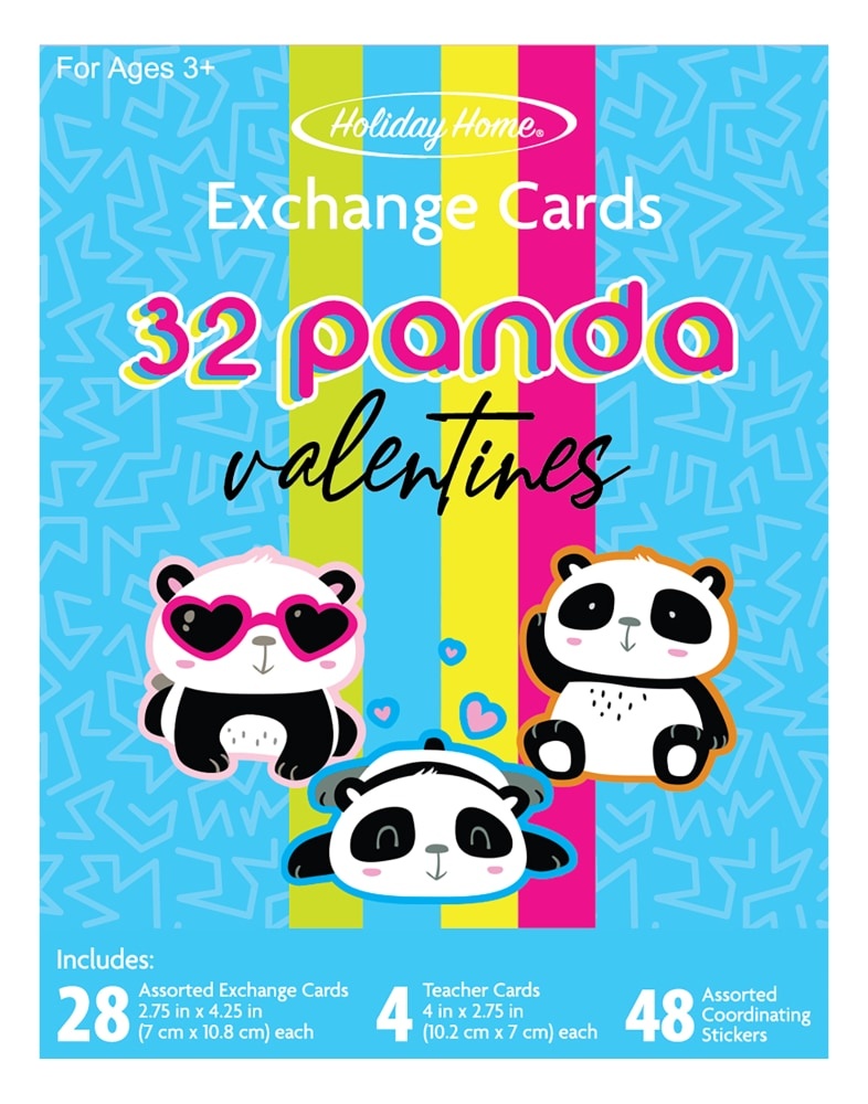 slide 1 of 1, Holiday Home Pandas Valentine's Cards, 32 ct