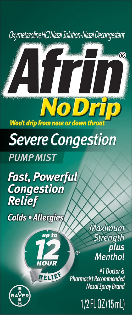 slide 1 of 6, Afrin No Drip Pump Mist Maximum Strength Plus Menthol Severe Congestion 0.5 fl oz, 0.5 fl oz