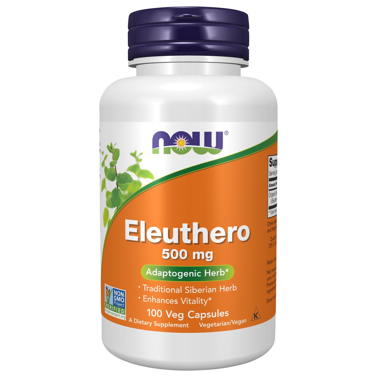 slide 1 of 4, NOW Eleuthero 500 mg - 100 Veg Capsules, 100 ct