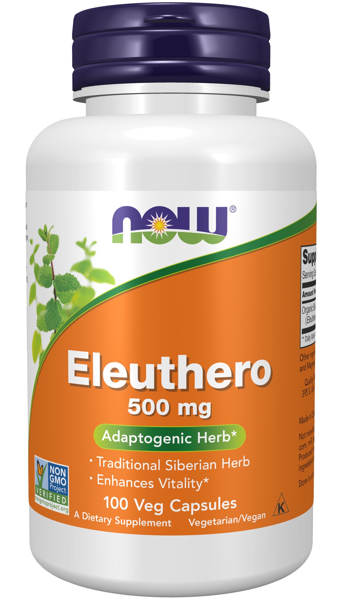 slide 1 of 4, NOW Eleuthero 500 mg - 100 Veg Capsules, 100 ct