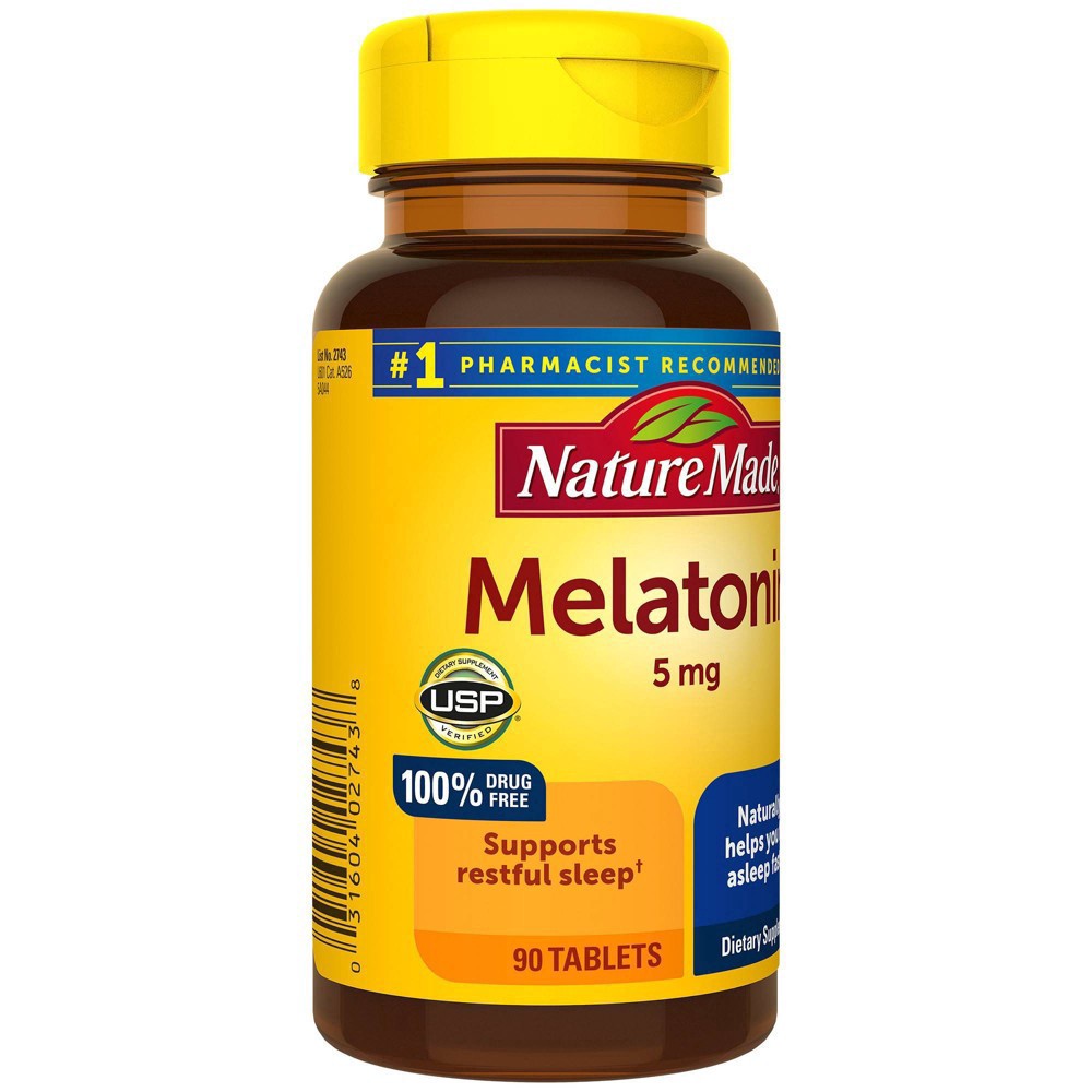 slide 3 of 7, Nature Made Melatonin 5mg 100% Drug Free Sleep Aid for Adults Tablets - 90ct, 