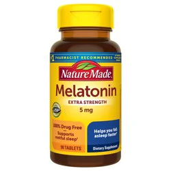 Nature Made Melatonin 5mg Tablets Extra Strength, 100% Drug Free Sleep Aid for Adults, 90 Tablets, 90 Day Supply