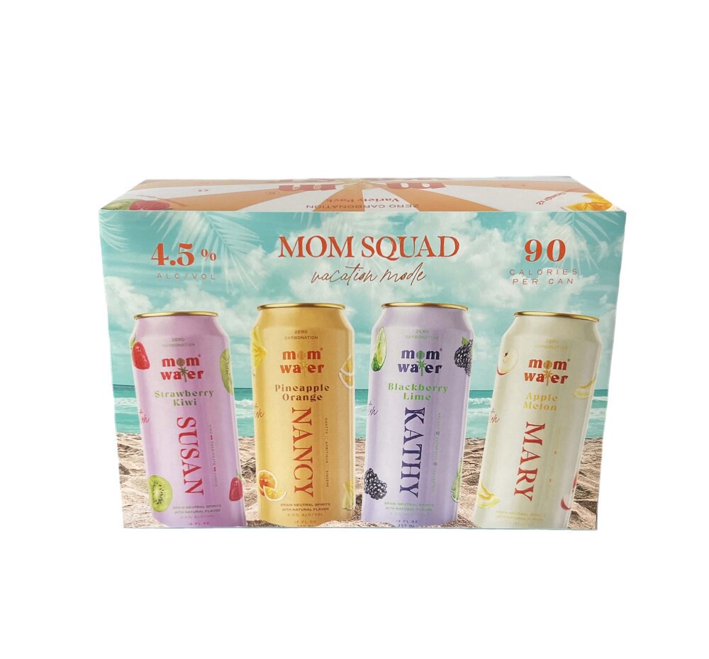 slide 1 of 5, Mom Water Mom Squad Vacation Mode Fruit Infused Vodka Water Variety Pack, 8 ct; 12 oz