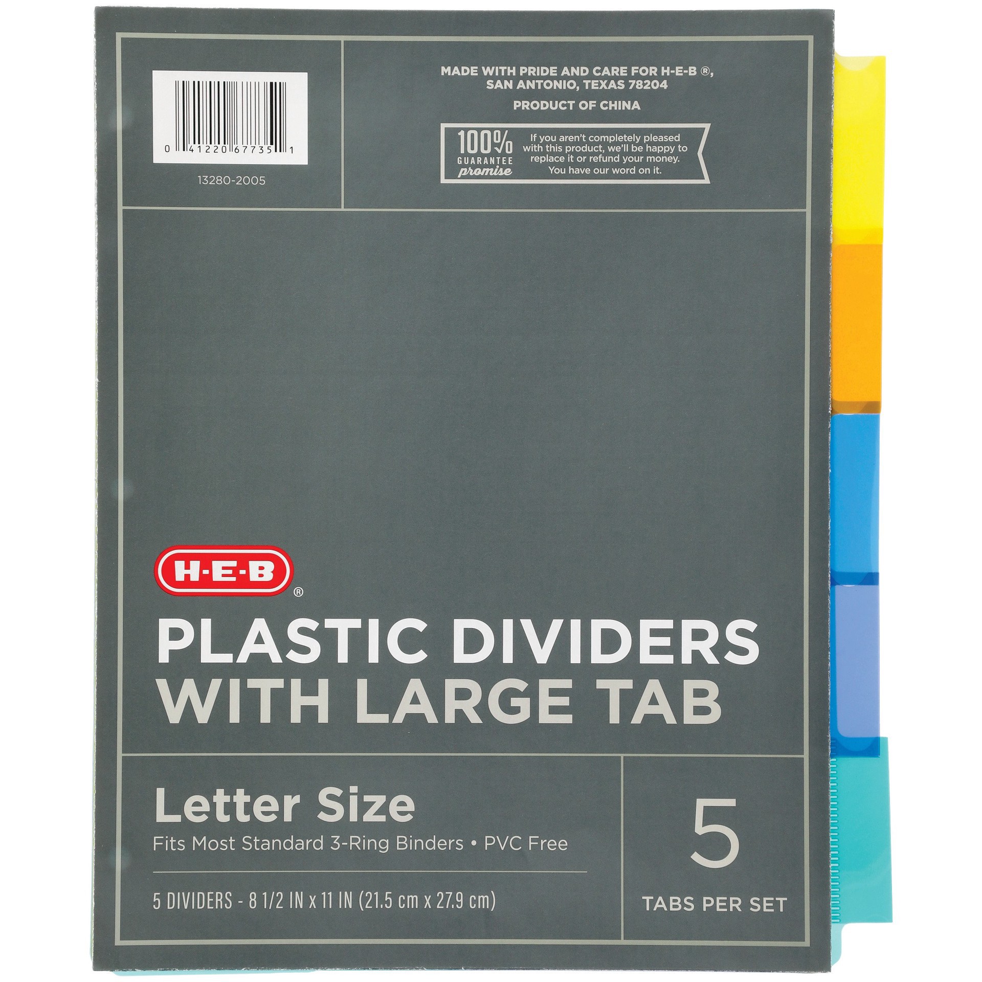 slide 1 of 1, H-E-B Letter Size Plastic Dividers with Large Tab, 5 ct