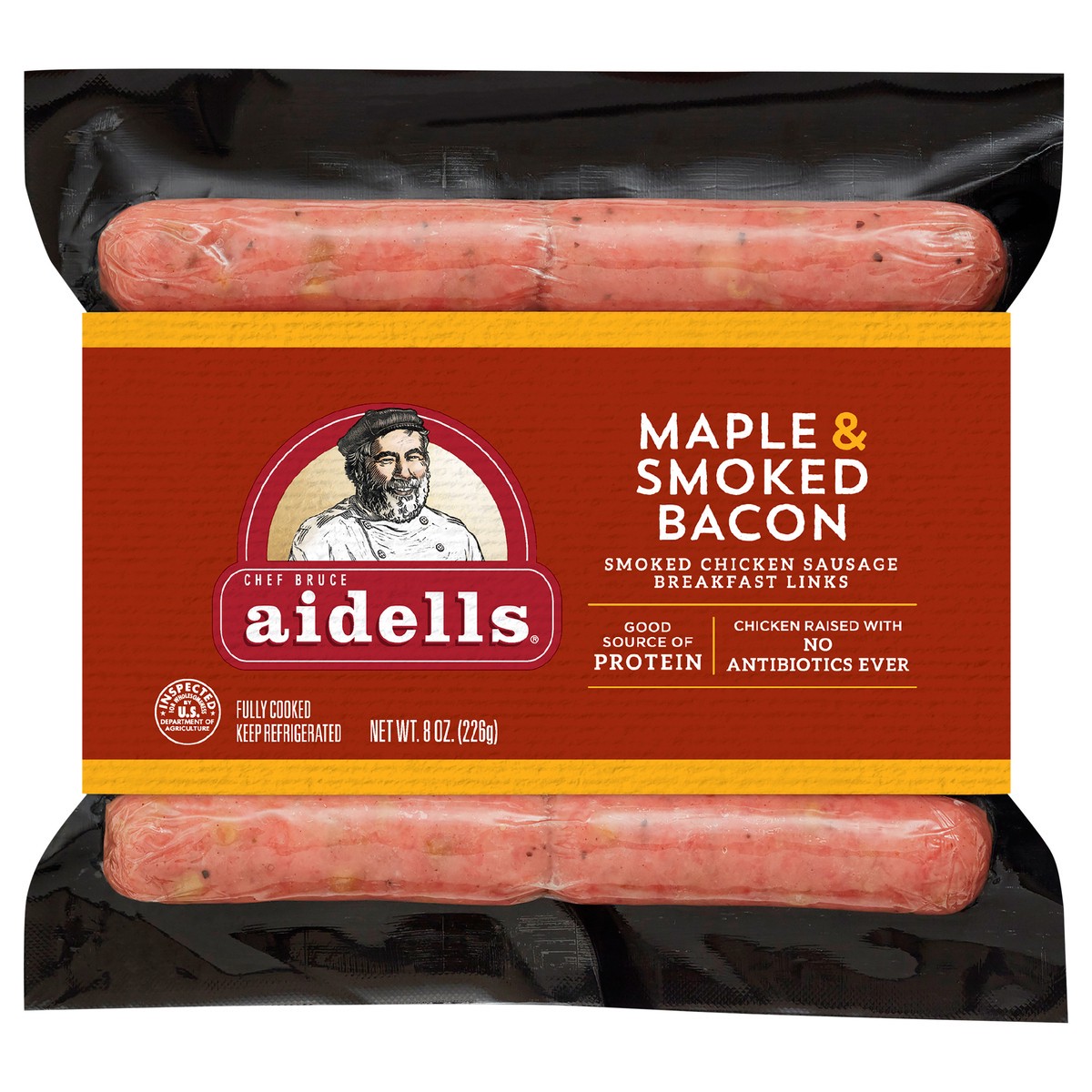 slide 4 of 6, Aidells Smoked Chicken Sausage Breakfast Links, Maple & Smoked Bacon, 8 oz. (10 Fully Cooked Links), 10 ct; 8 oz