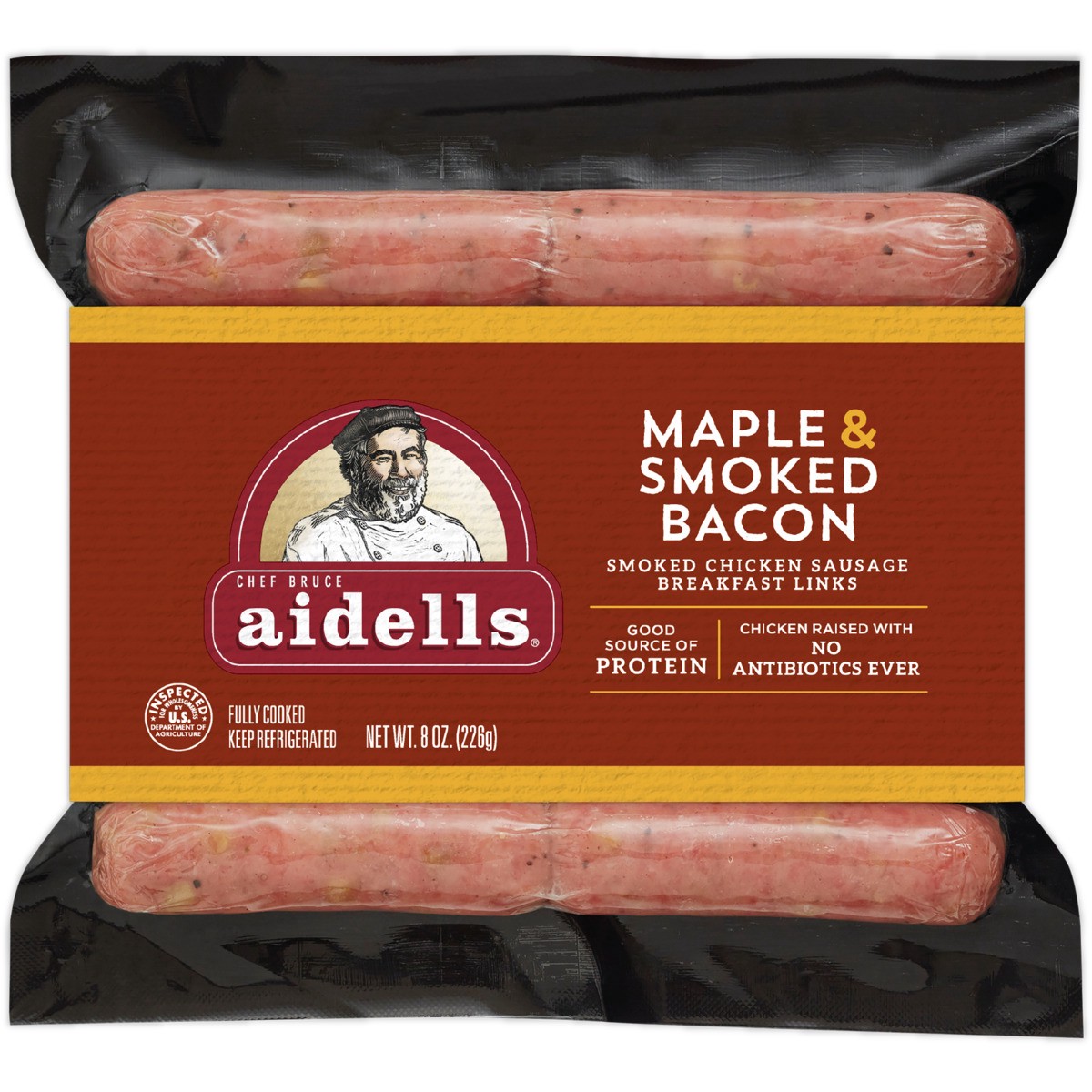 slide 1 of 6, Aidells Smoked Chicken Sausage Breakfast Links, Maple & Smoked Bacon, 8 oz. (10 Fully Cooked Links), 10 ct; 8 oz