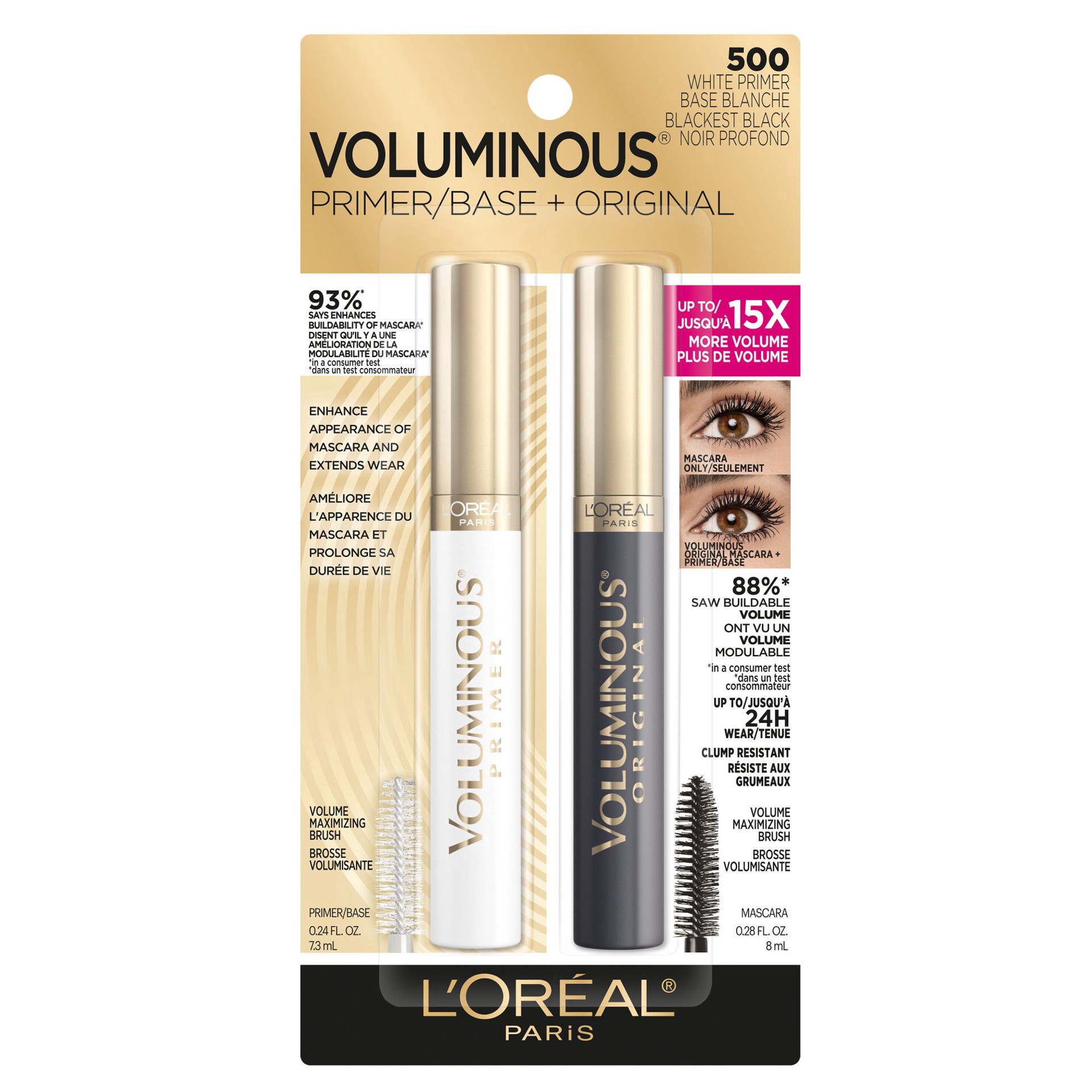 slide 1 of 1, L'Oréal Paris Voluminous On-The-Go Eye Kit – Voluminous Mascara Primer + Blackest Black, 2 ct