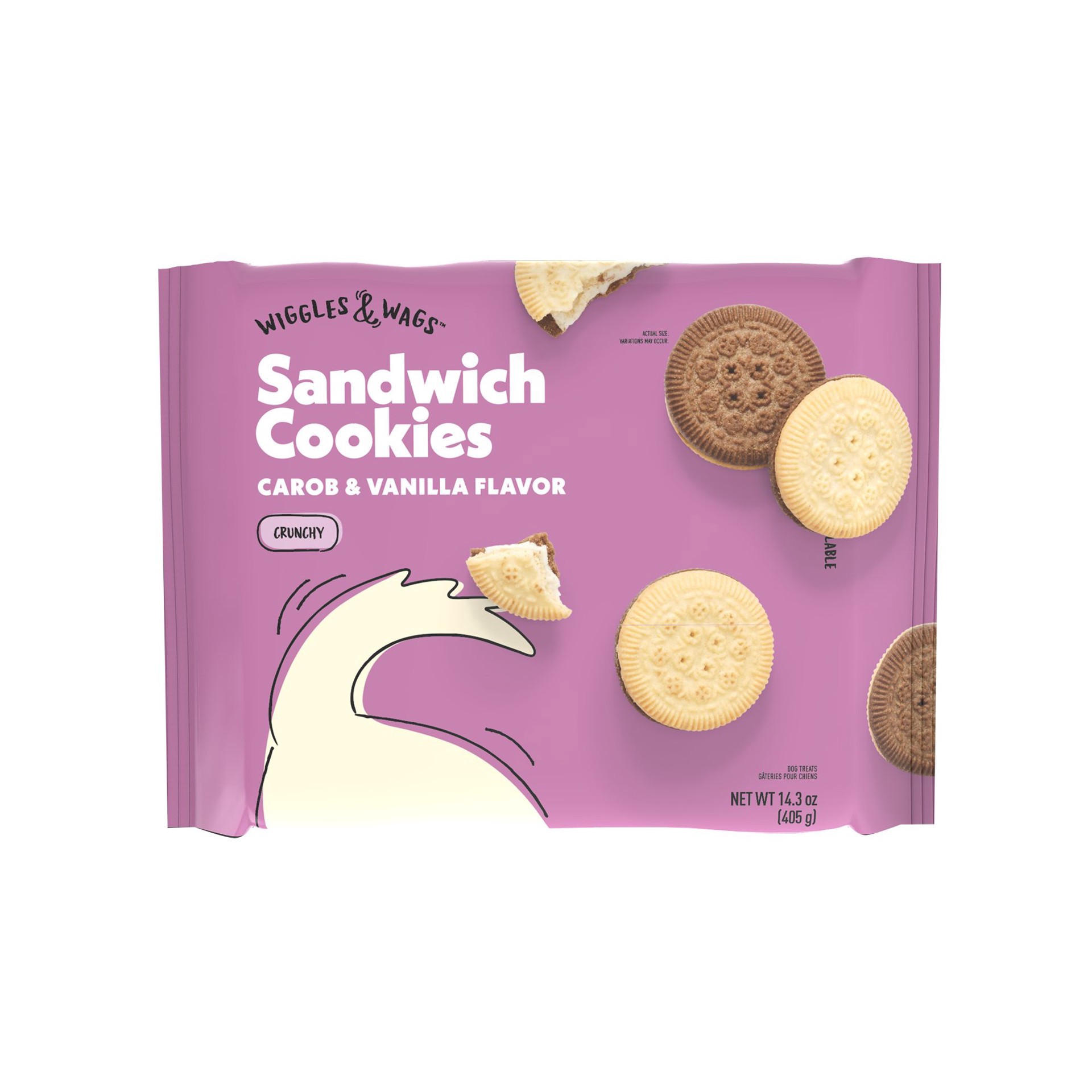 slide 1 of 1, Wiggles & Wags Carob & Vanilla Sandwich Cookies Dog Treats 14.3 OZ, 14.3 oz