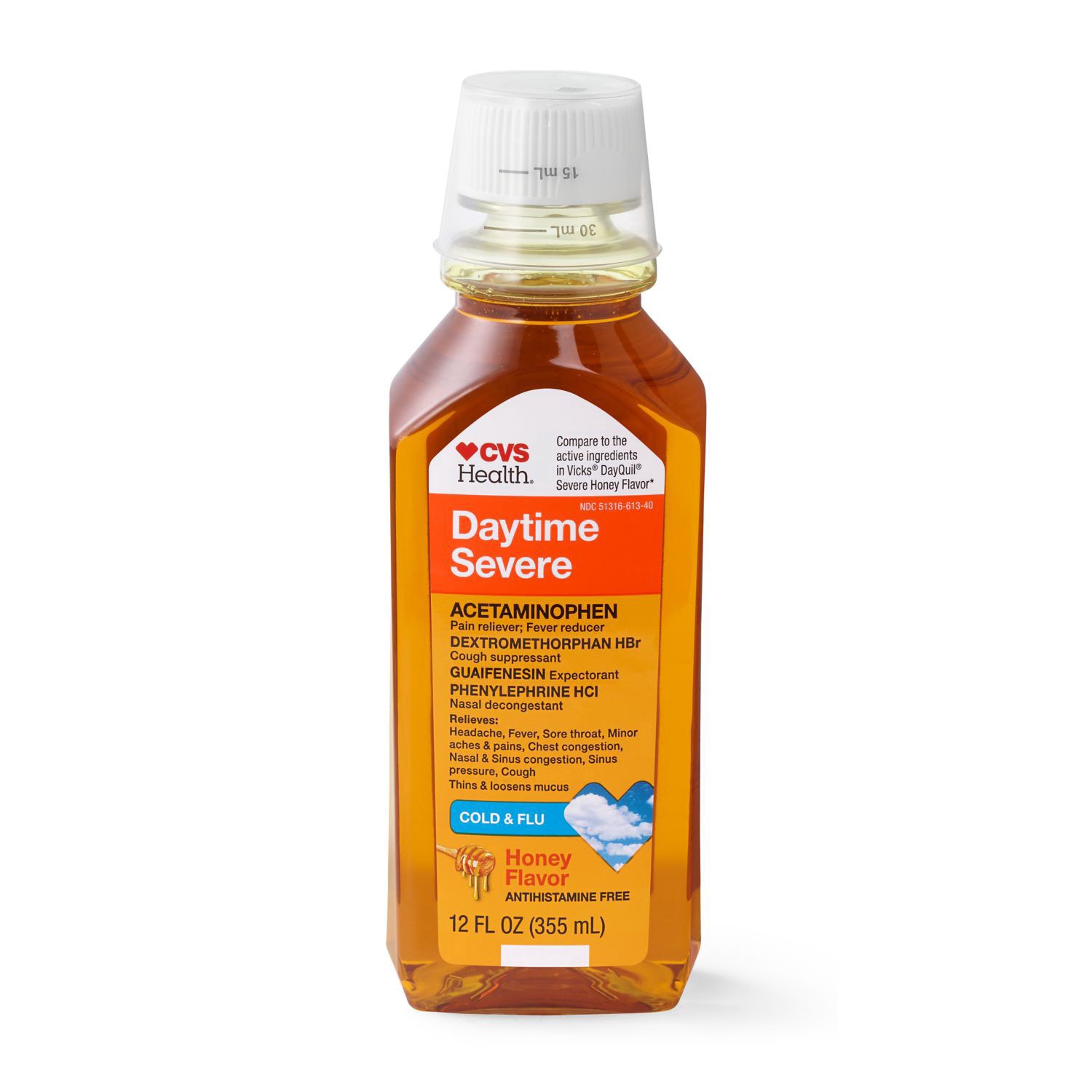 slide 6 of 9, CVS Health Daytime Severe Cold & Flu Relief Honey Liquid, 12 oz