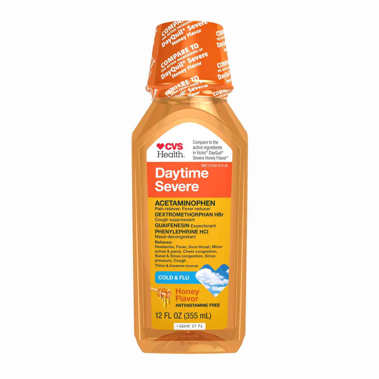 slide 1 of 1, CVS Health Daytime Severe Cold & Flu Relief Honey Liquid, 1 ct
