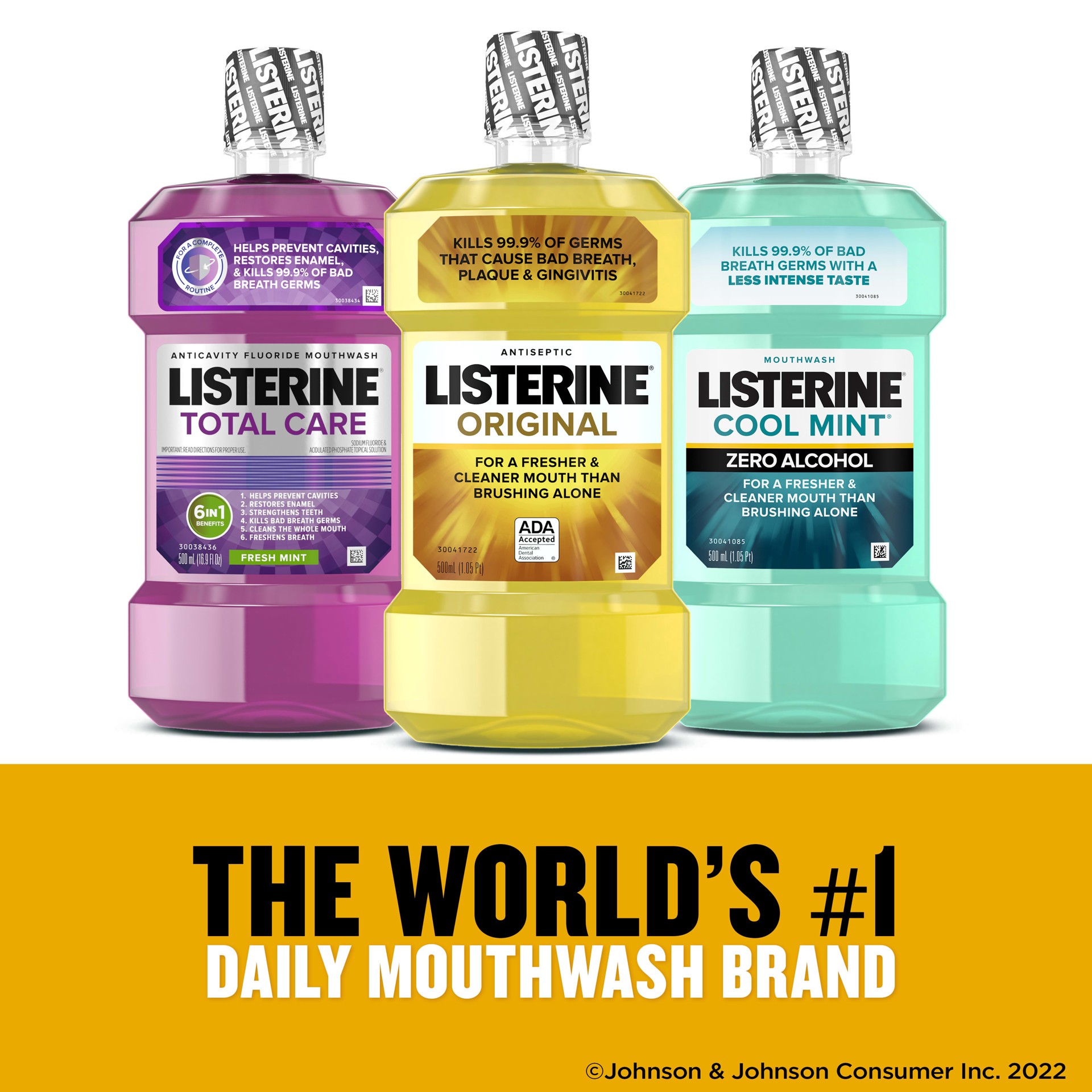 slide 7 of 9, Listerine Original Oral Care Antiseptic Mouthwash to Kill 99.9% of Germs that Cause Bad Breath, Plaque and Gingivitis, ADA-Accepted Mouthwash, Original Flavored Oral Rinse, 500 mL, 500 ml