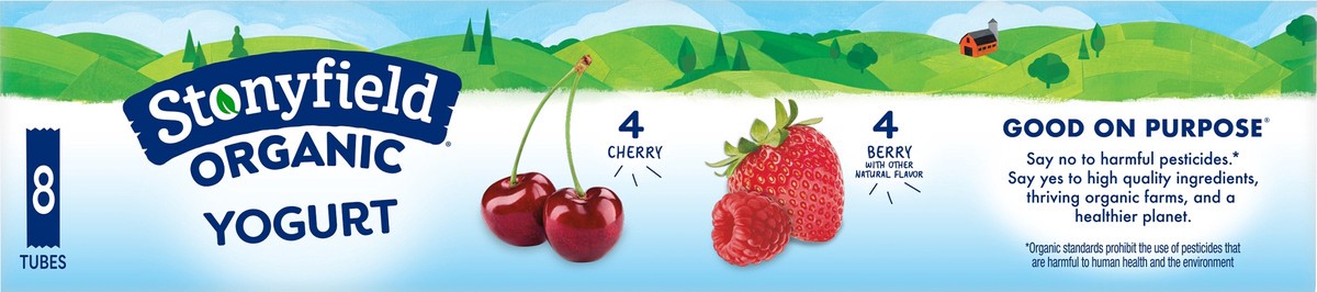 slide 6 of 8, Stonyfield Organic Kids Cherry & Berry Lowfat Yogurt Tubes, 8 Ct, 8 ct