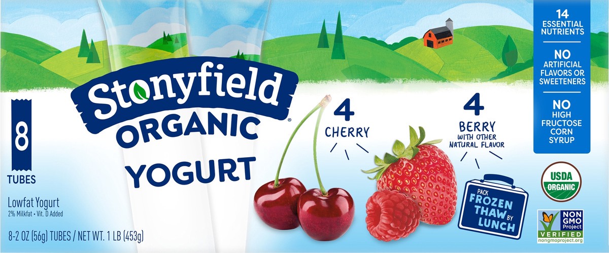 slide 8 of 8, Stonyfield Organic Kids Cherry & Berry Lowfat Yogurt Tubes, 8 Ct, 8 ct