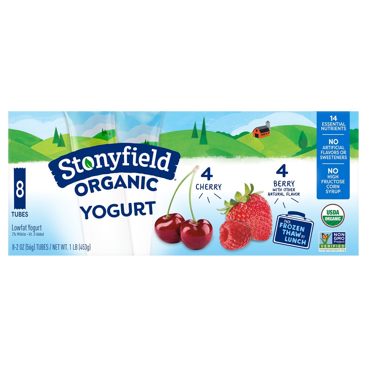 slide 1 of 8, Stonyfield Organic Kids Cherry & Berry Lowfat Yogurt Tubes, 8 Ct, 8 ct