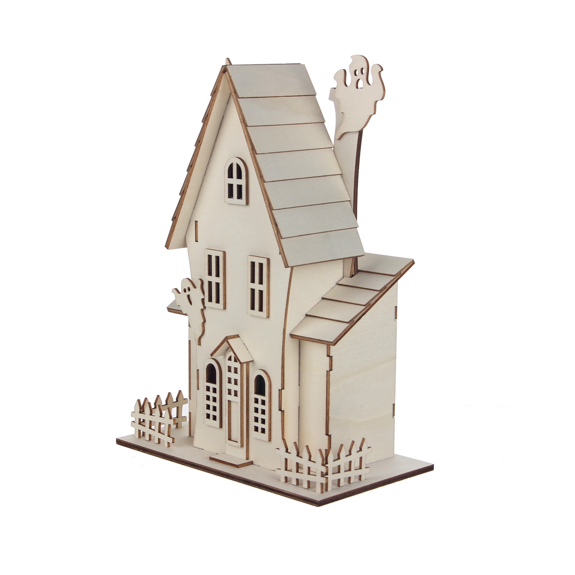 slide 4 of 5, 11.25" Diy Ghost House Led Wood Decor By Make Market, 11.25 in