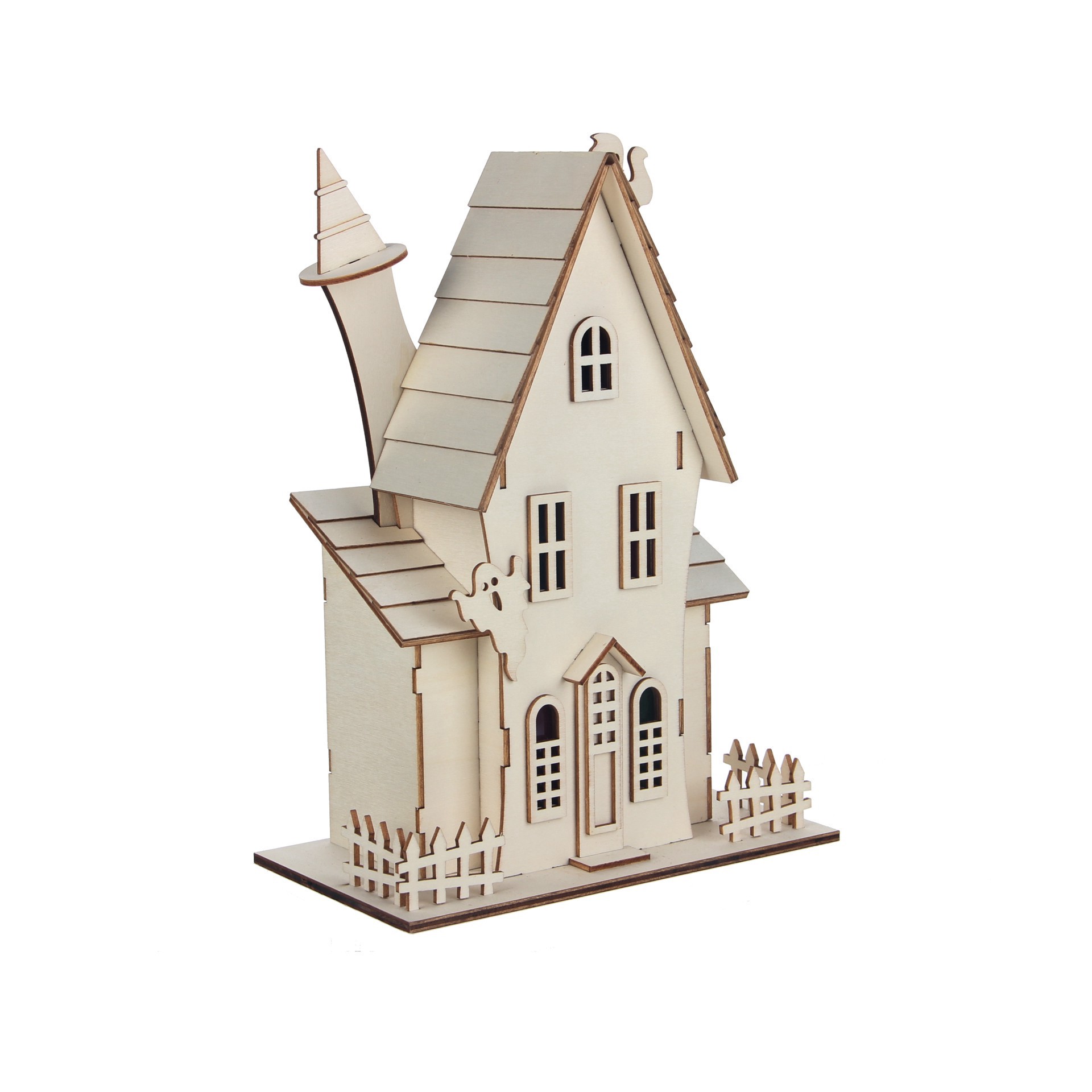 slide 5 of 5, 11.25" Diy Ghost House Led Wood Decor By Make Market, 11.25 in